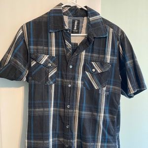 Billabong short sleeve button down - black plaid - Men's medium